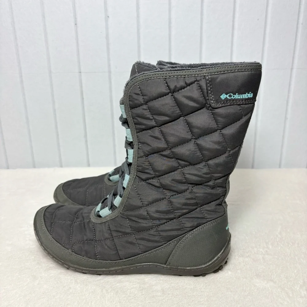 Columbia Charcoal Gray‎ blue Quilted Women's waterproof Boots Size 8